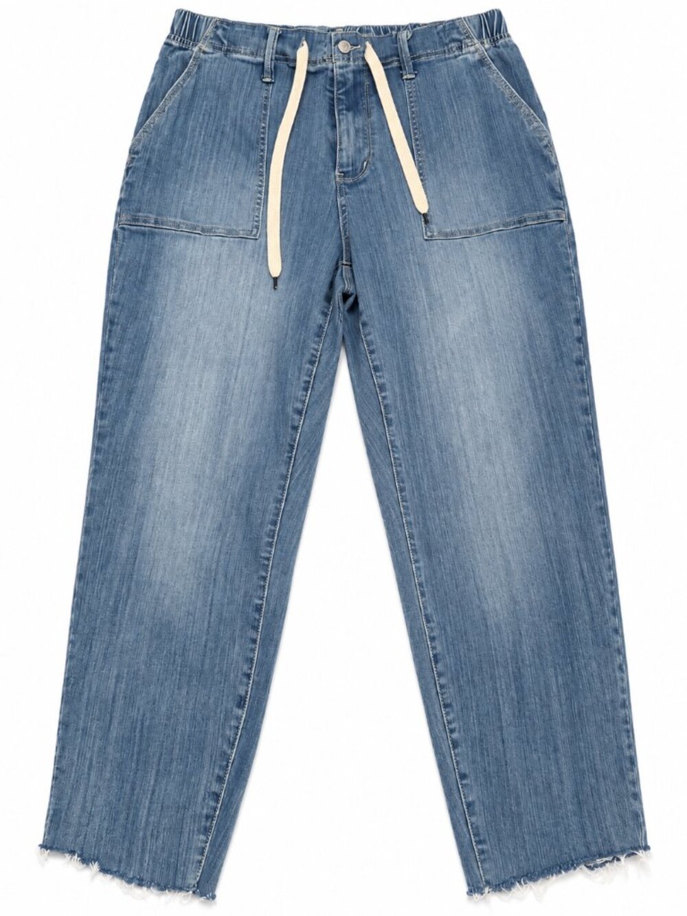 Judy Blue Women’s 16W Drawstring Raw Hem Crop Jeans Stretch Medium Wash